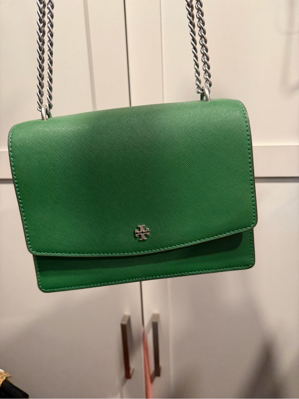 Tory Burch Emerald Green Leather Chain Crossbody Bag